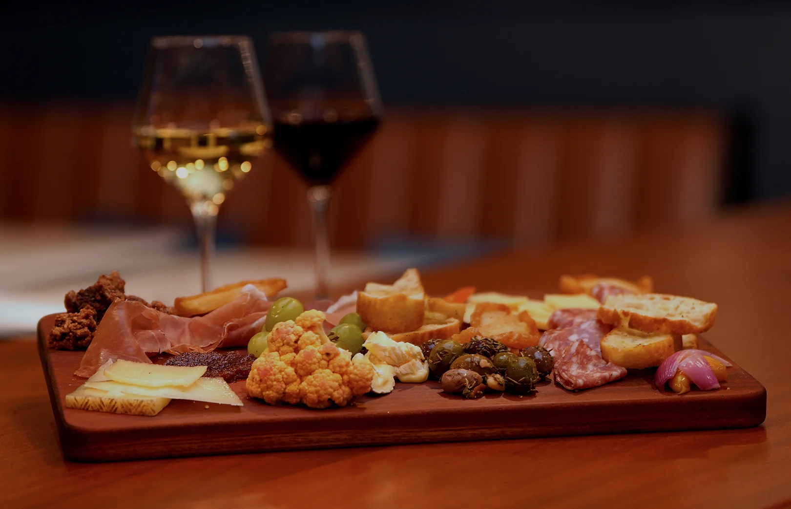 Charcuterie Board and 2 glasses of wine