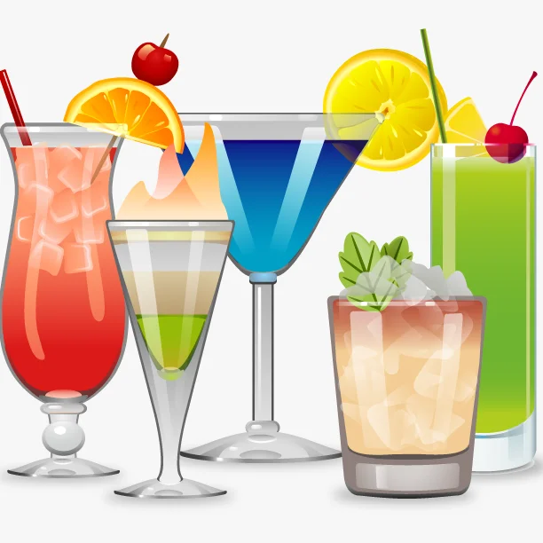 Colorful rum cocktail with garnishes in a stylish glass