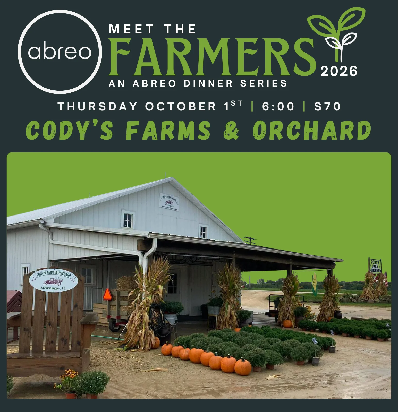 Cody's Farms & Orchard entrance with pumpkins and seasonal decor