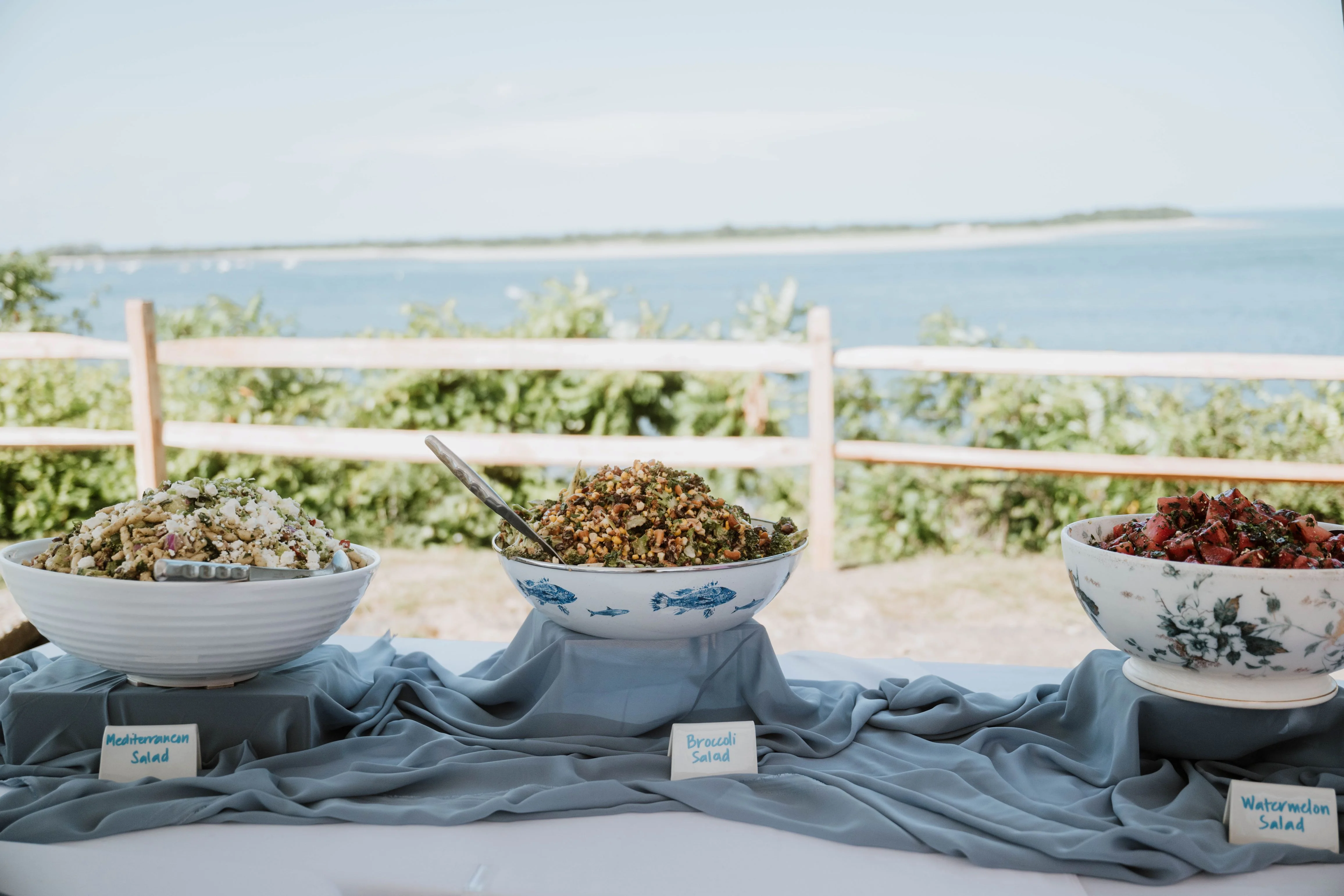 Colorful Mediterranean salad spread by the waterfront