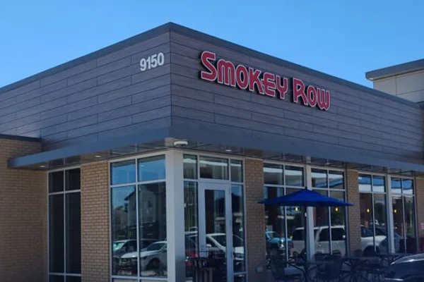 Exterior view of Smokey Row restaurant with modern design
