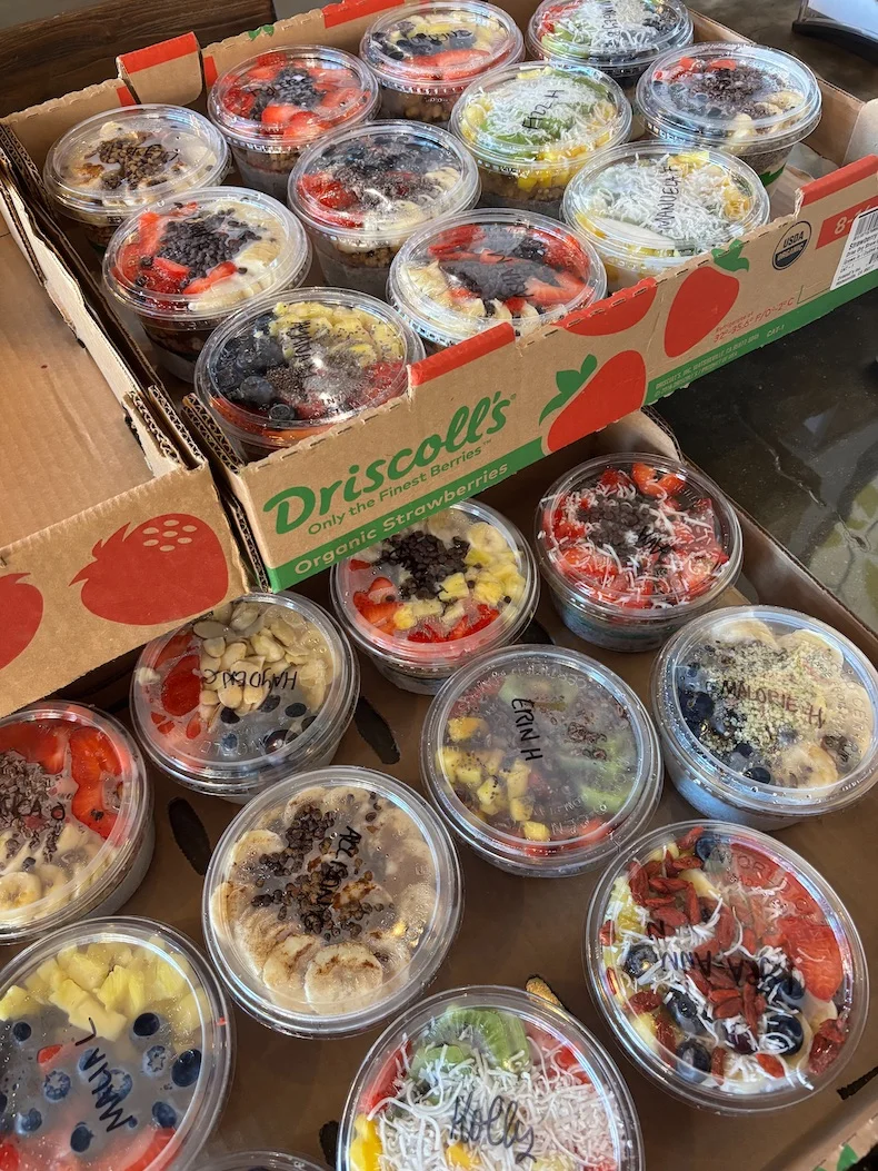 Colorful fruit parfaits in clear cups, a refreshing dessert option