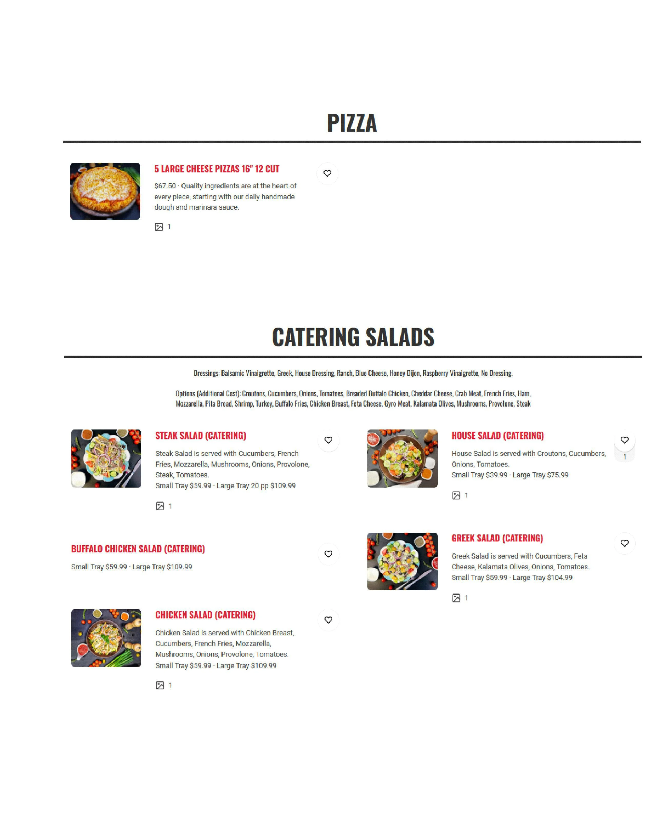 Catering salads including steak and chicken options