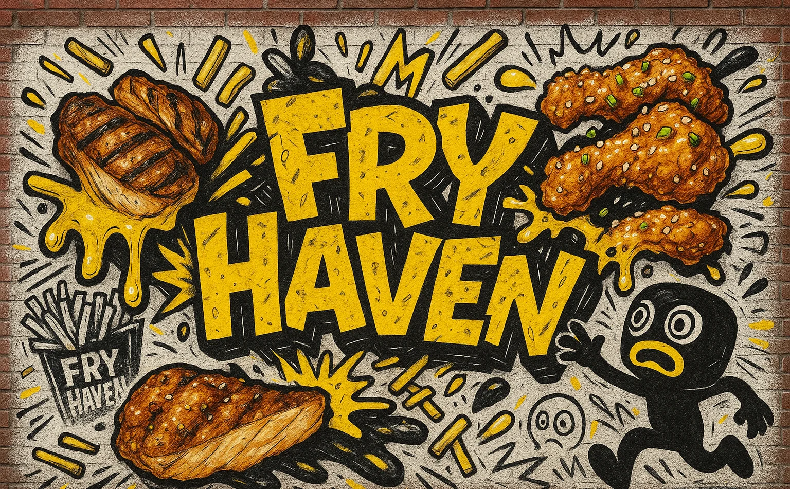 A bowl of loaded fries topped with cheese sauce, bacon bits, and drizzled with a creamy sauce, held in a hand.