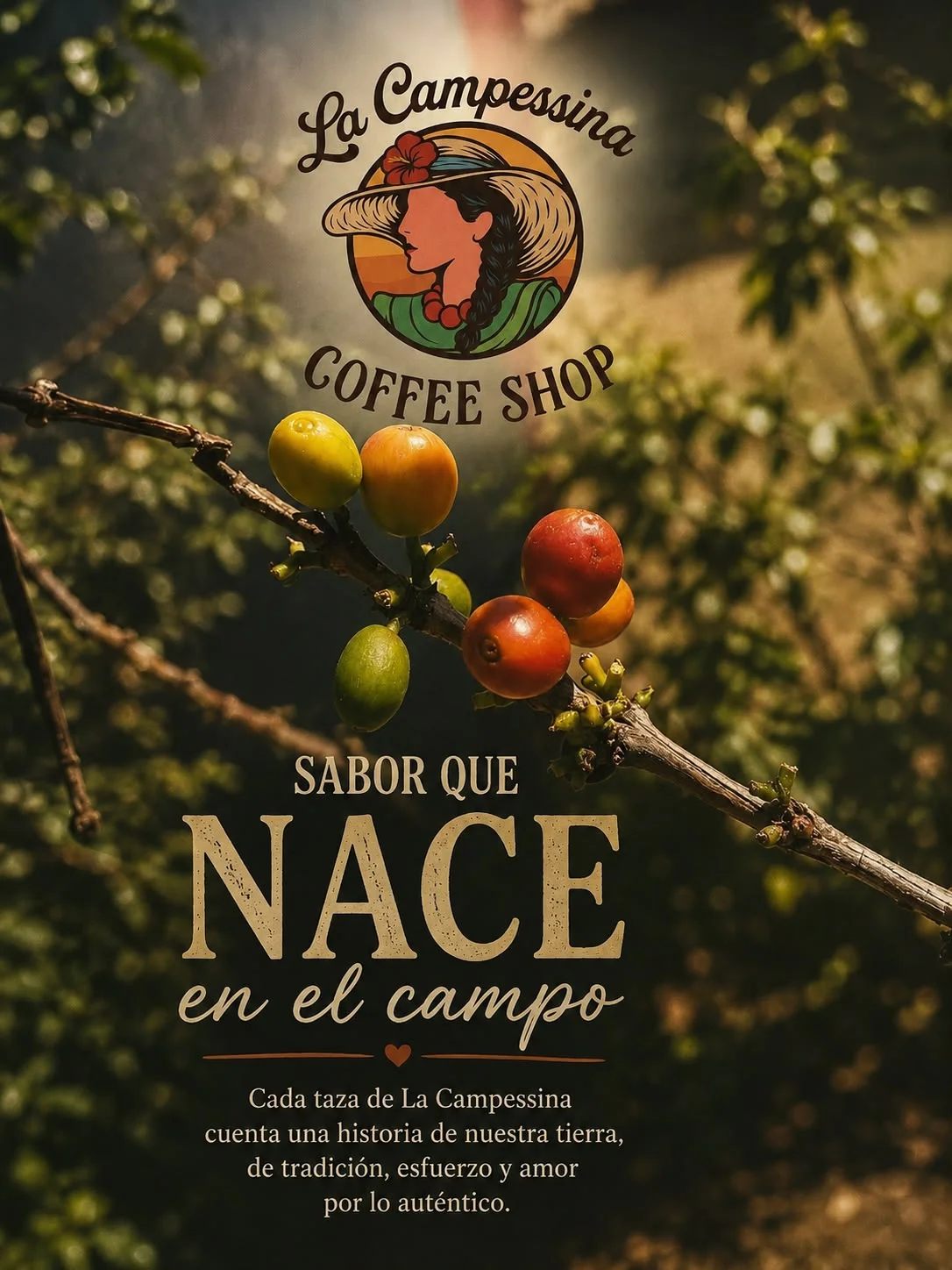 Fresh coffee beans on a branch, illustrating the origin of great coffee. The background suggests a natural and authentic environment.