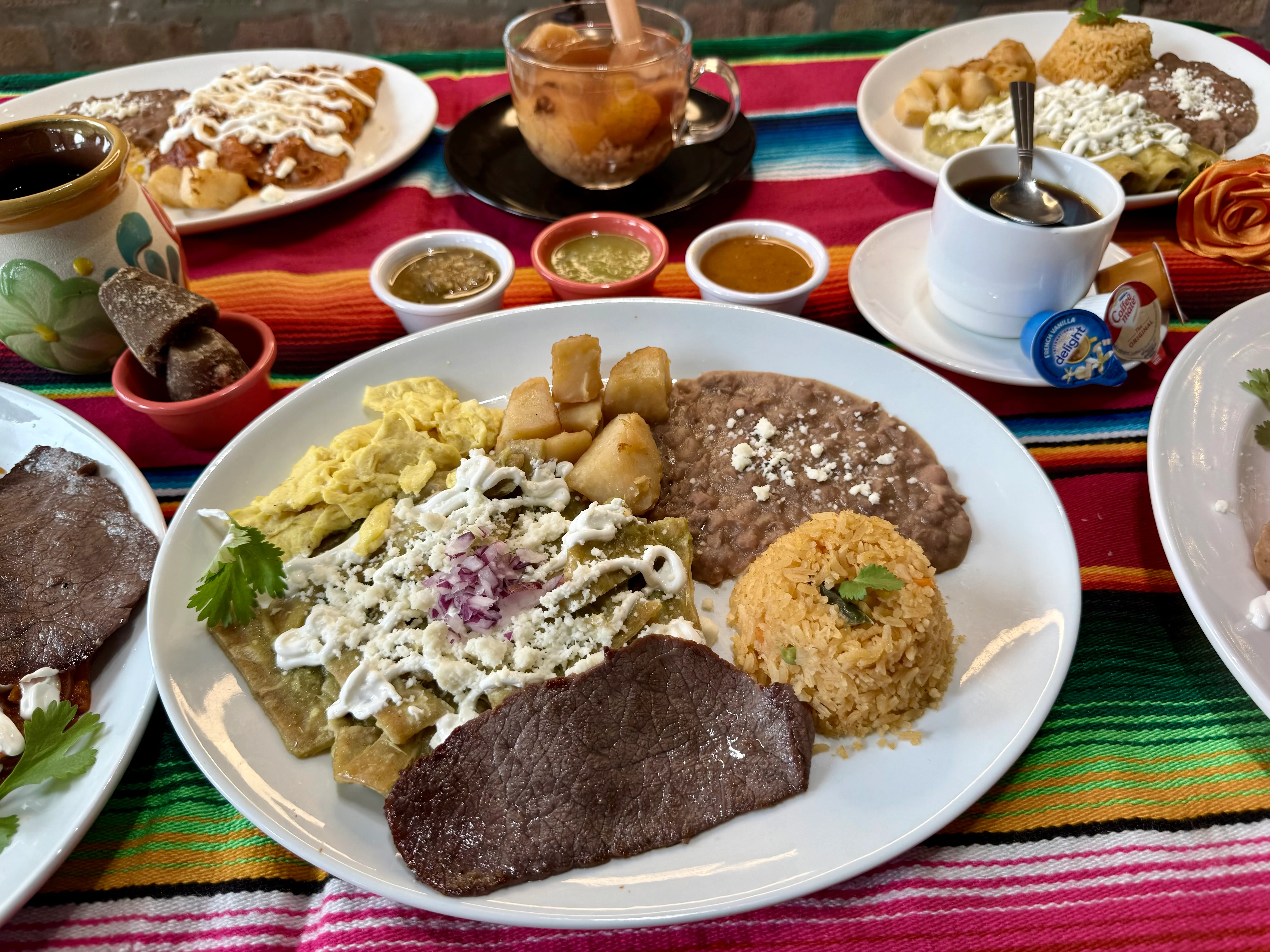 Traditional Mexican breakfast platter with eggs and tortillas