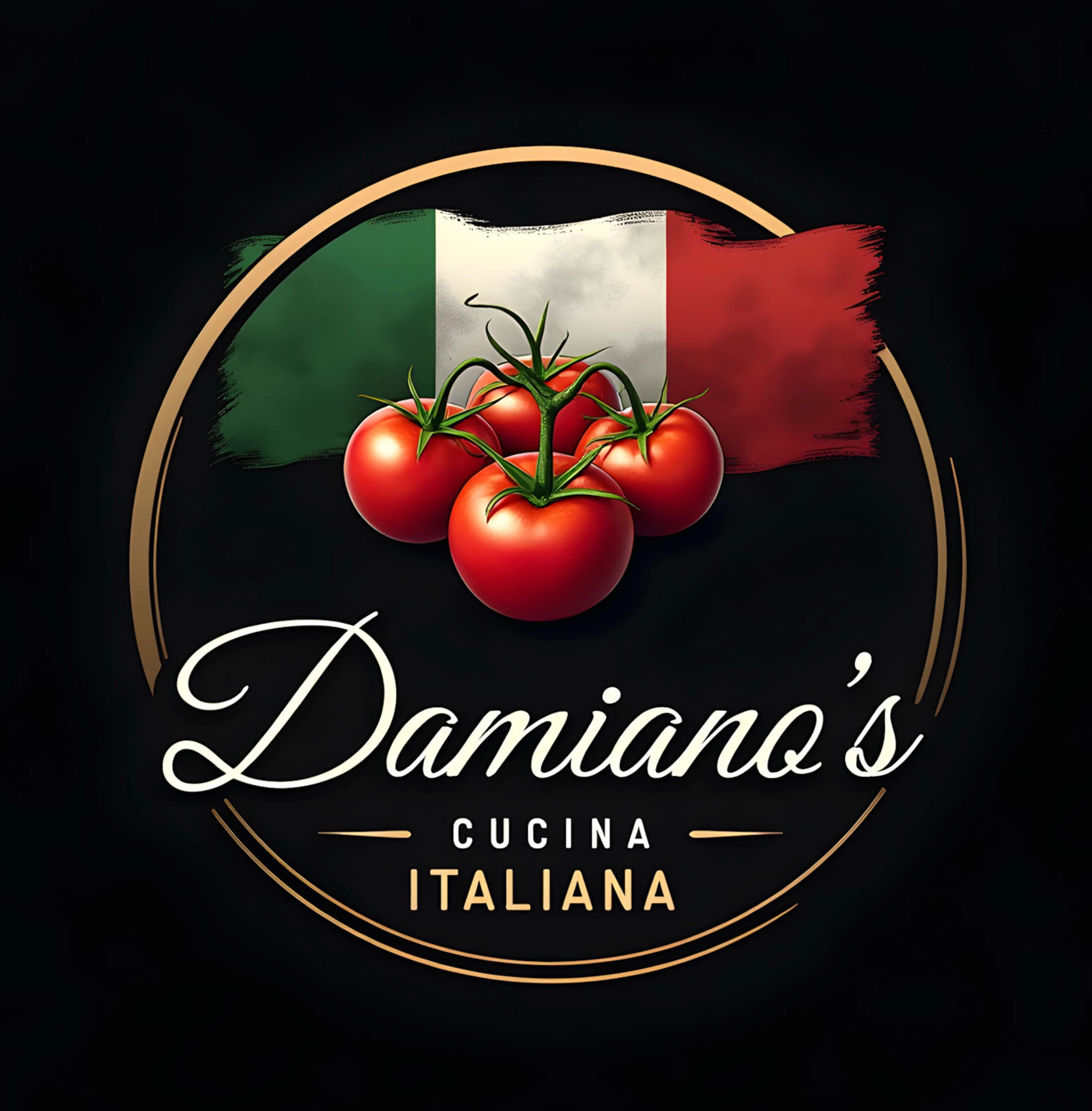 A logo featuring tomatoes and the Italian flag, representing an Italian restaurant.