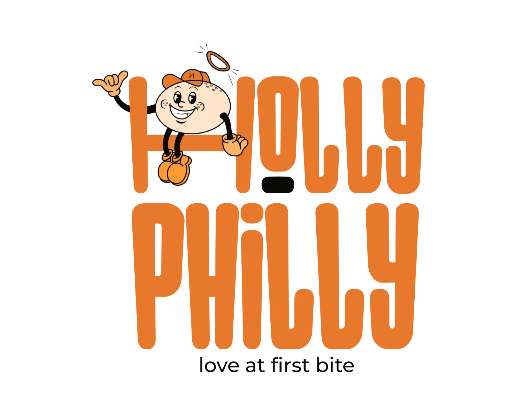Logo of Holly Philly with a cheerful character and tagline