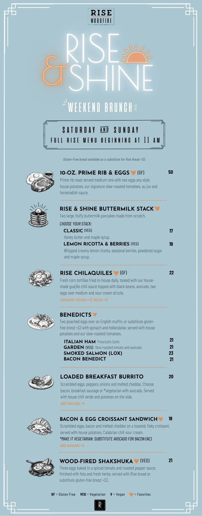 Brunch menu featuring diverse dishes at a modern restaurant