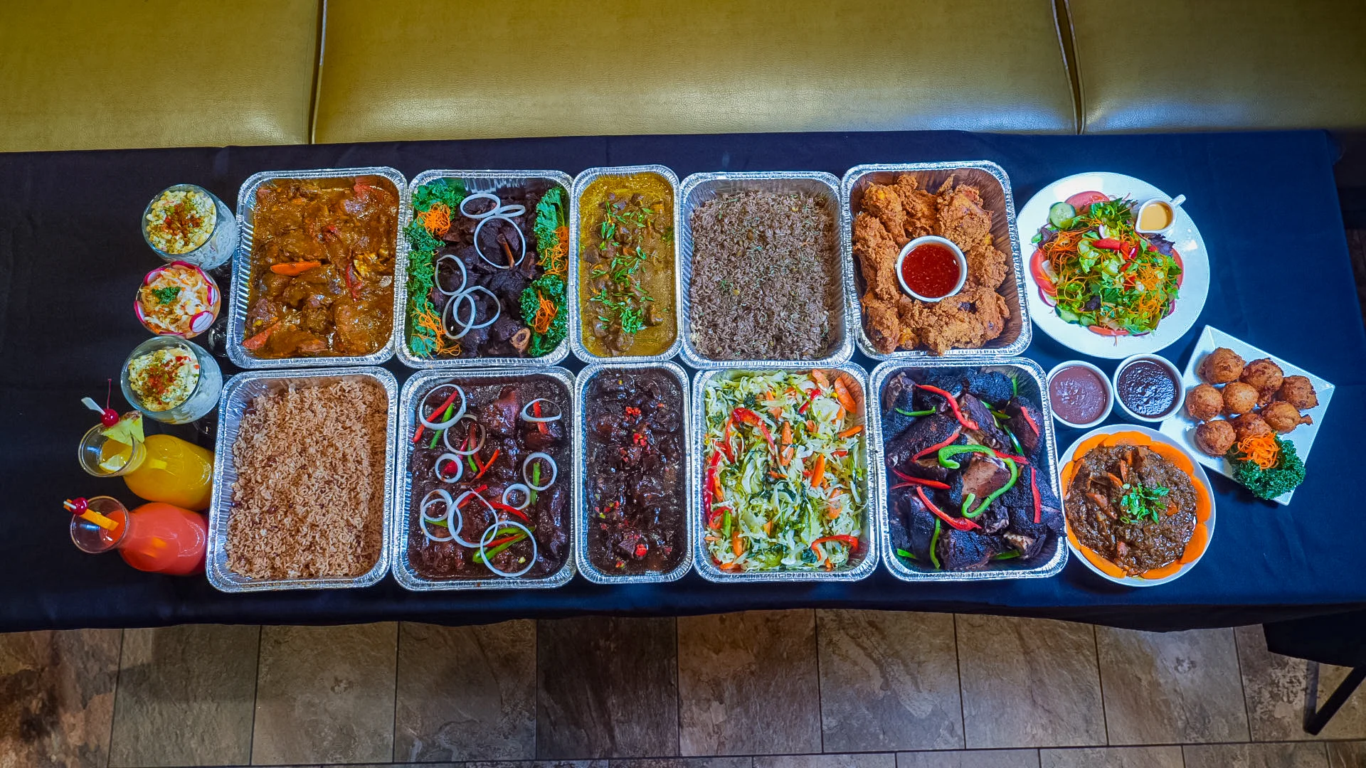 Assorted Nigerian dishes served in trays