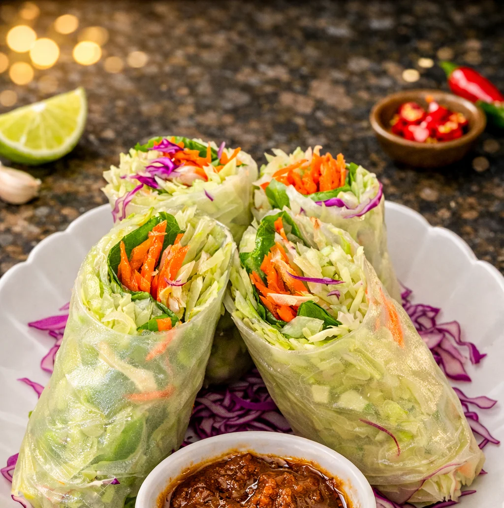 Fresh Vietnamese spring rolls with dipping sauce
