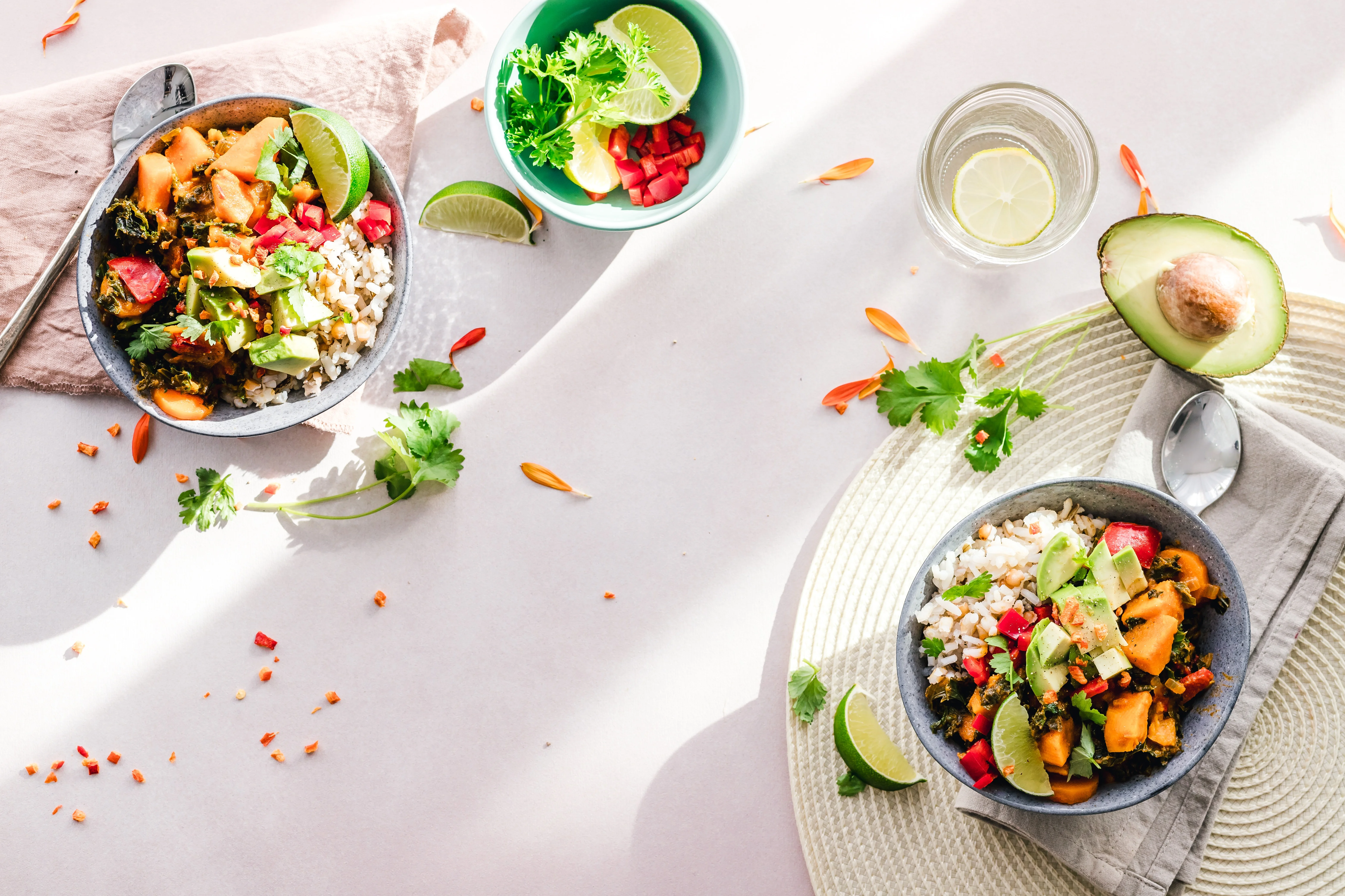 Vibrant Mexican rice bowl with vegetables and avocado