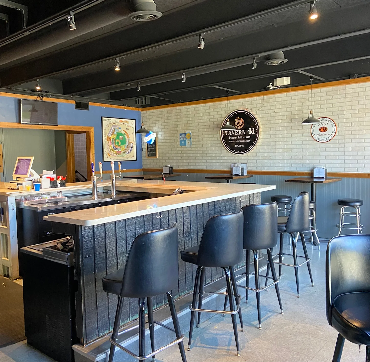 Modern bar counter in a cozy restaurant interior