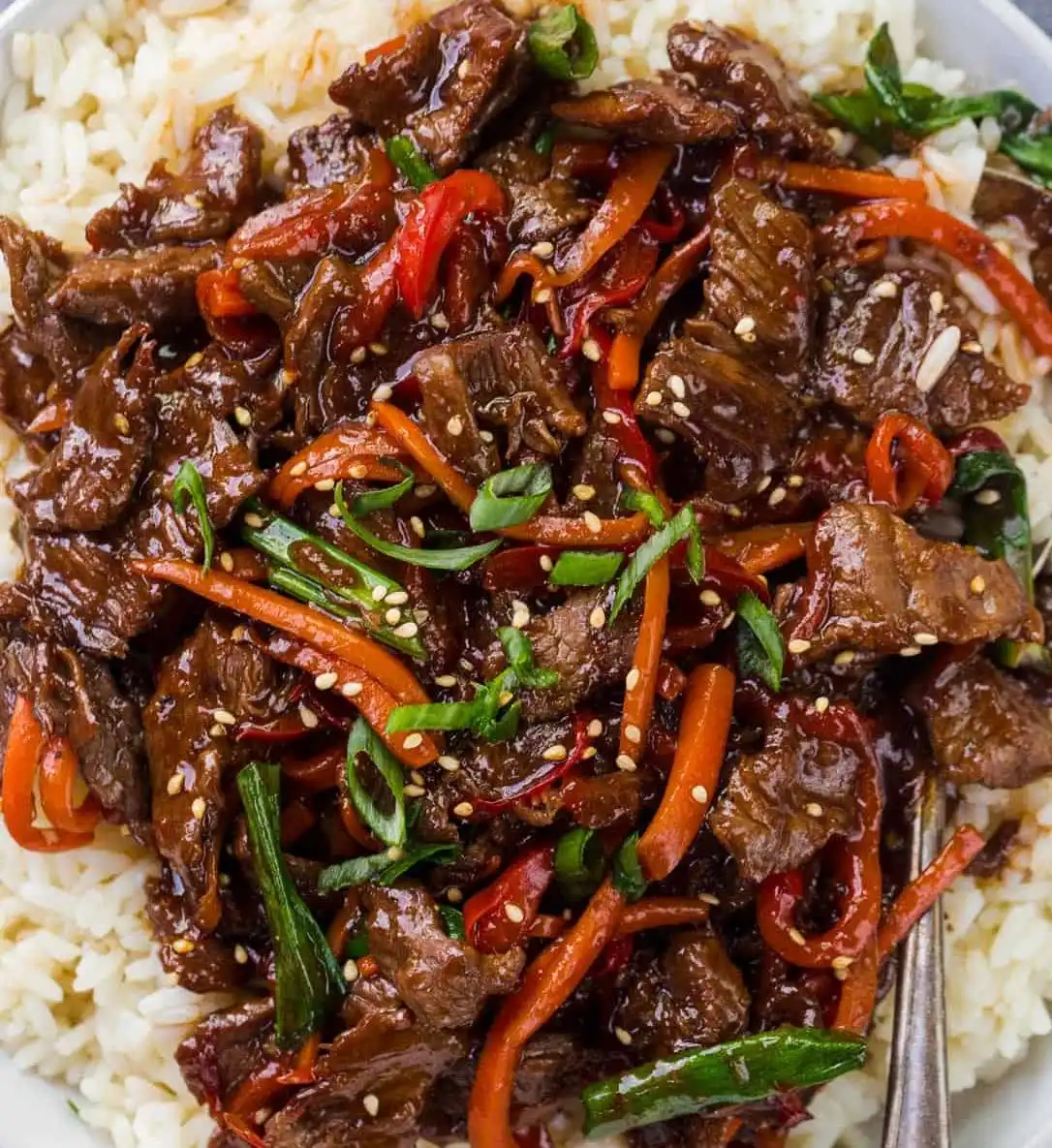 Mongolian beef over rice