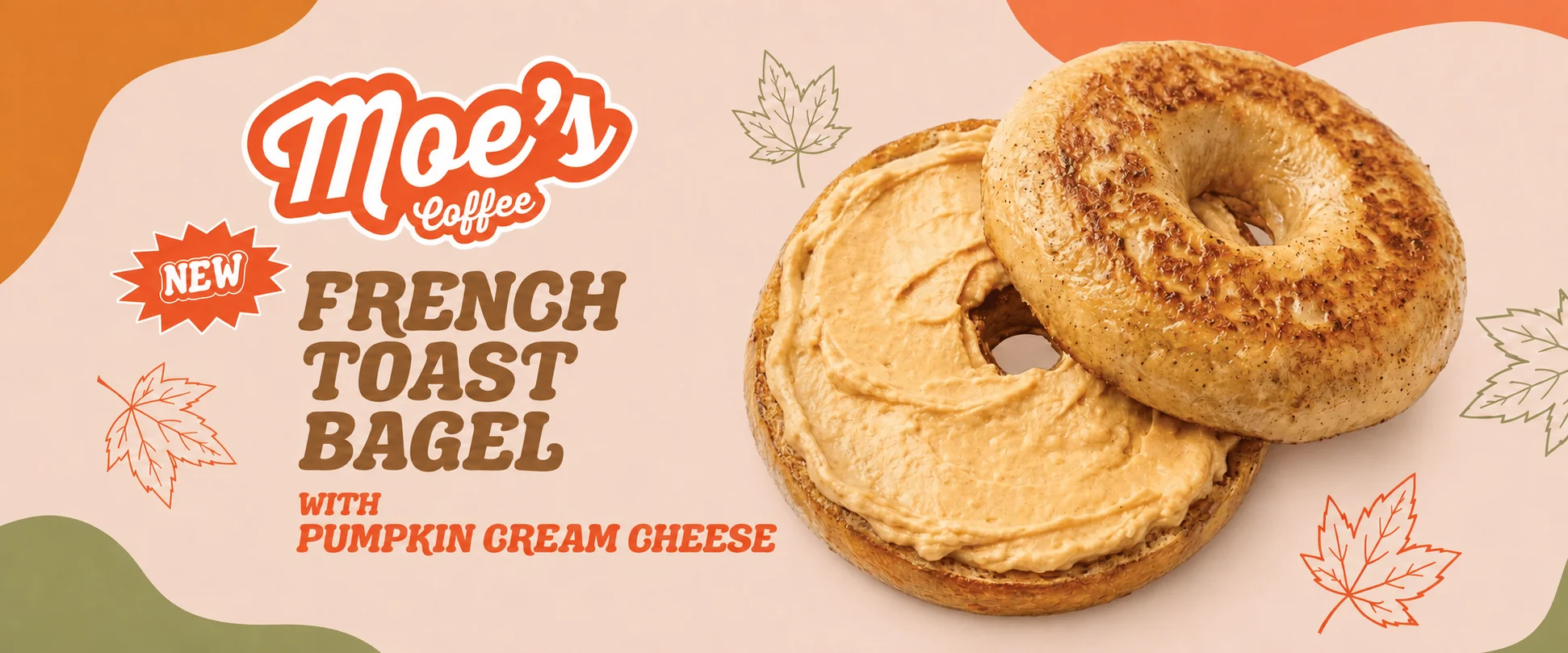 French toast bagel with pumpkin cream cheese from a coffee shop