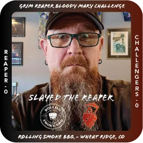 Participant in the Grim Reaper Bloody Mary Challenge at Rolling Smoke BBQ