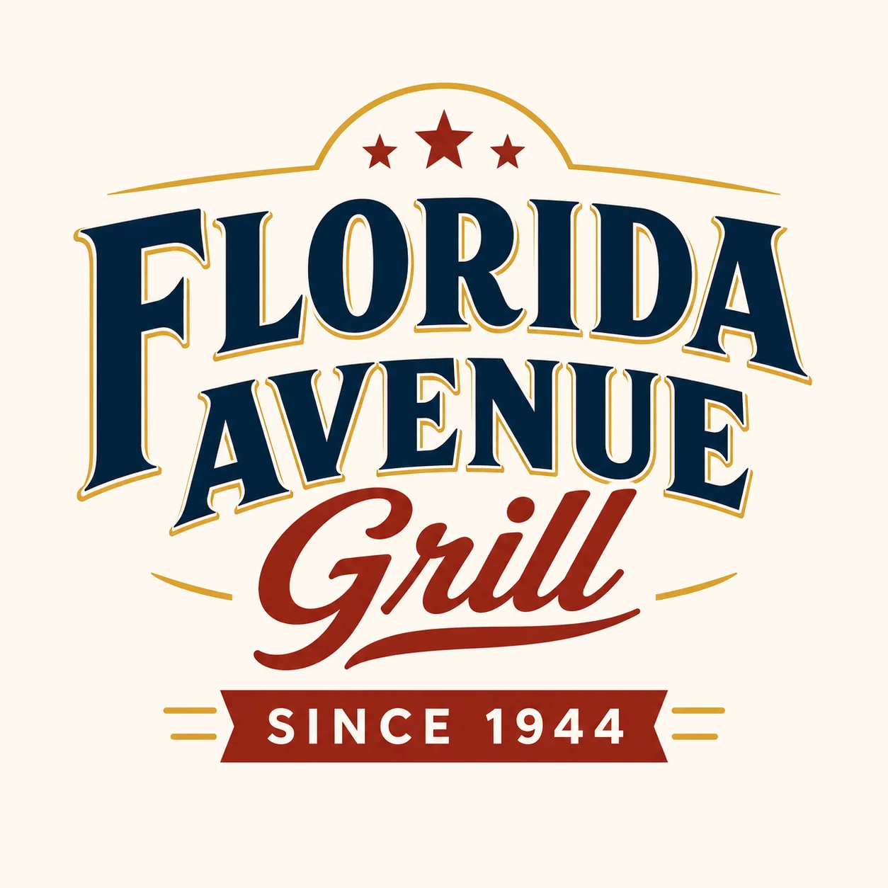 A decorative logo featuring the name of a grill establishment, with bold letters and stars, indicating its long history since 1944.