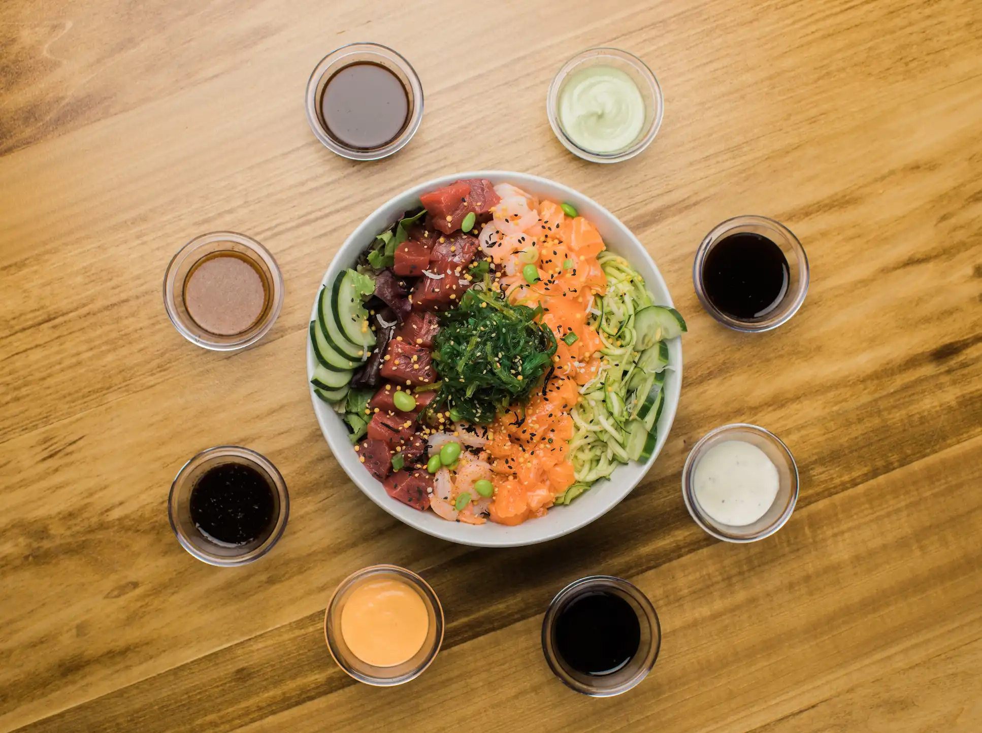 Poke bowl and house made sauces