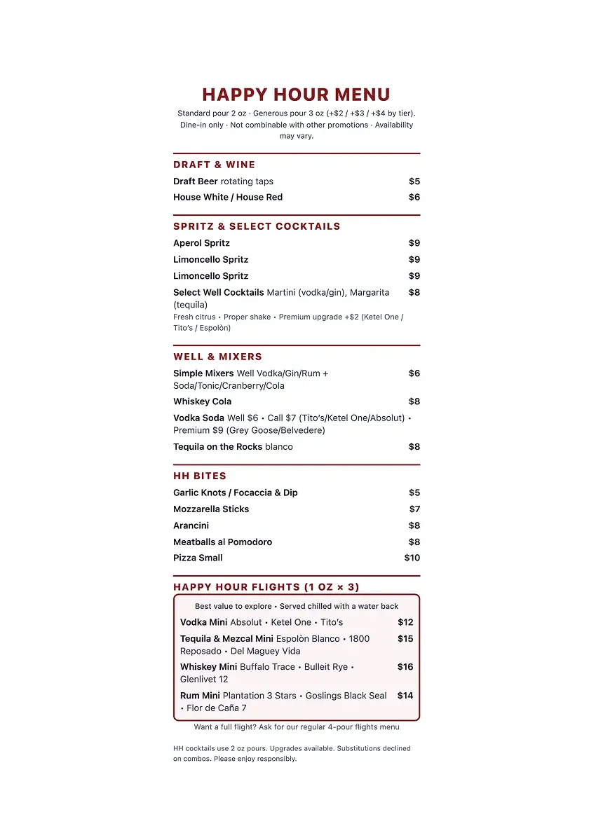 Happy Hours Menu