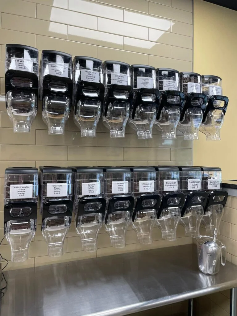 A row of coffee grinders