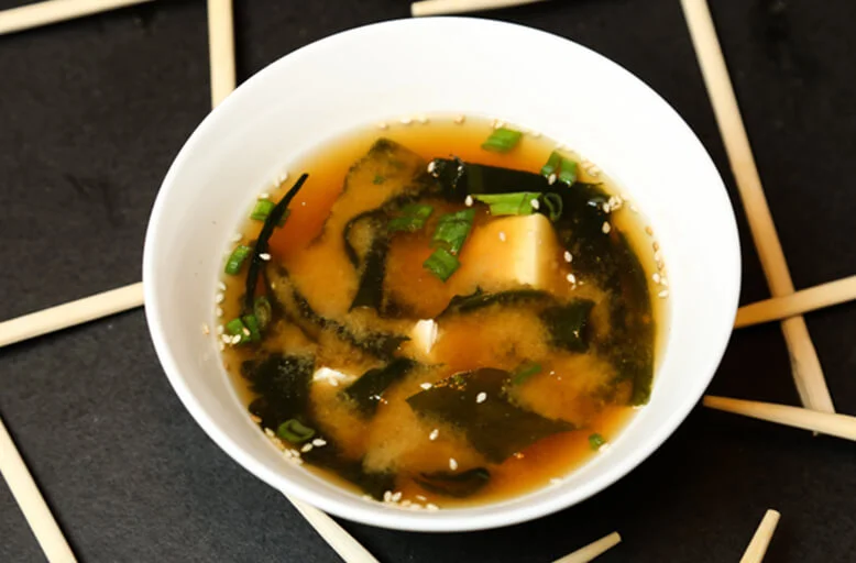 Japanese miso soup with seaweed and tofu