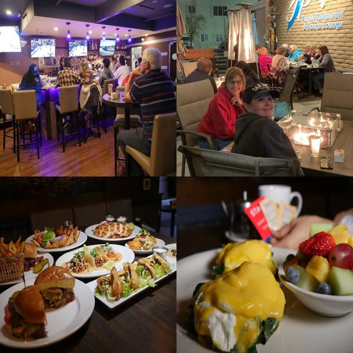 Vibrant sports bar atmosphere with patrons enjoying food and drinks