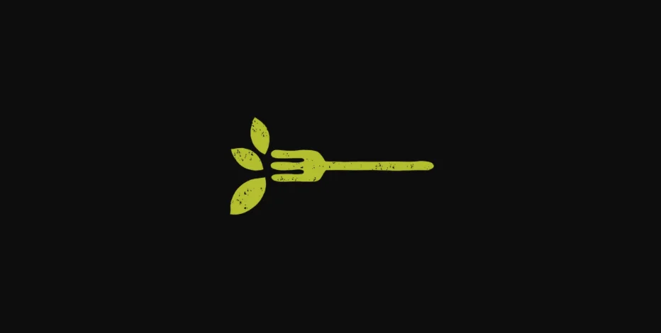 Stylized fork with leaves symbolizing farm-to-table dining