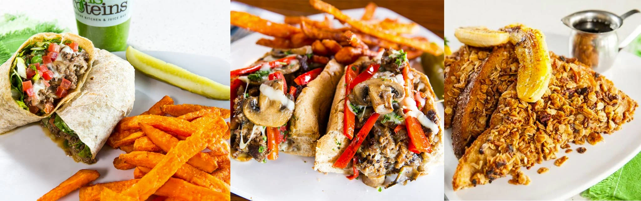 Savory wraps and sandwiches with sweet potato fries