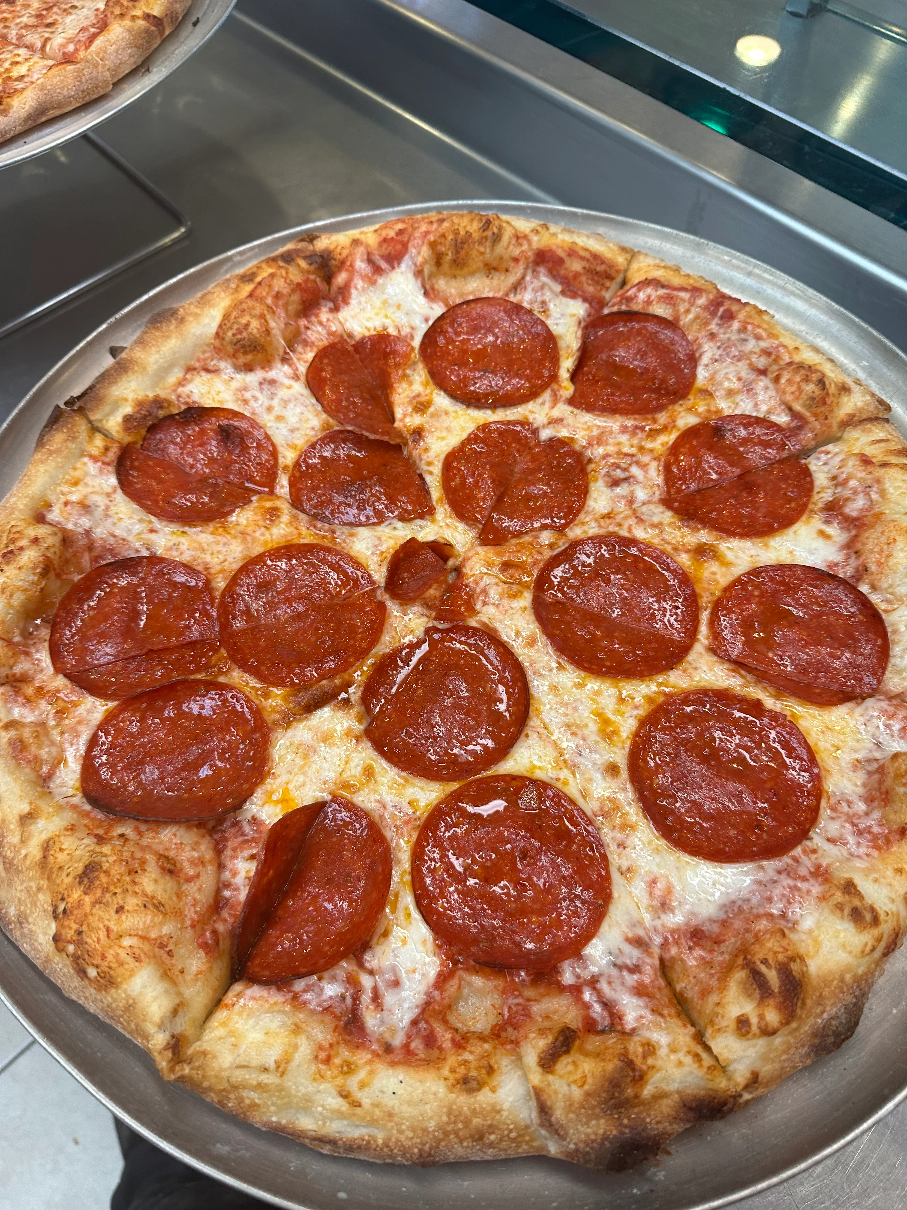 Classic pepperoni pizza with a crispy crust