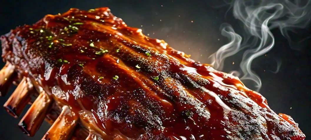 Smoky barbecue ribs glazed with sauce