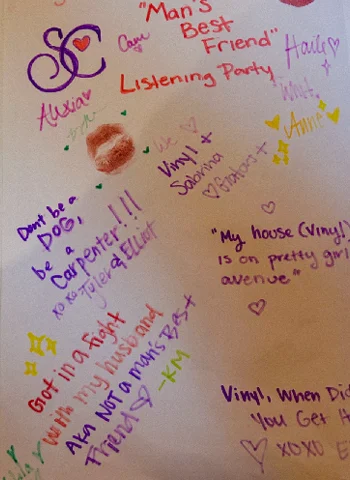 Page from our yearbook with the Sabrina Carpenter listening party