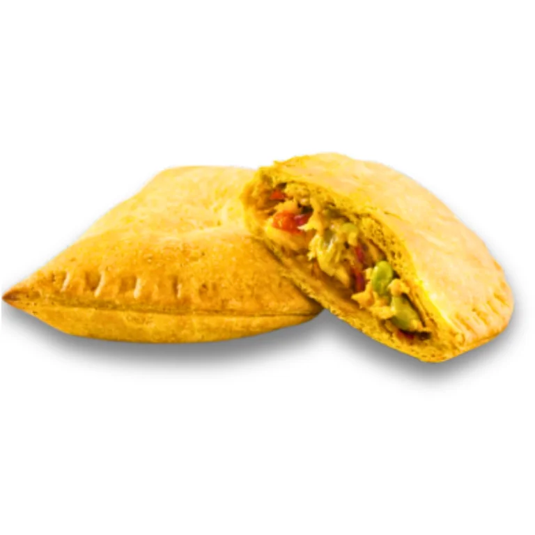 Golden Jamaican patty filled with savory vegetables