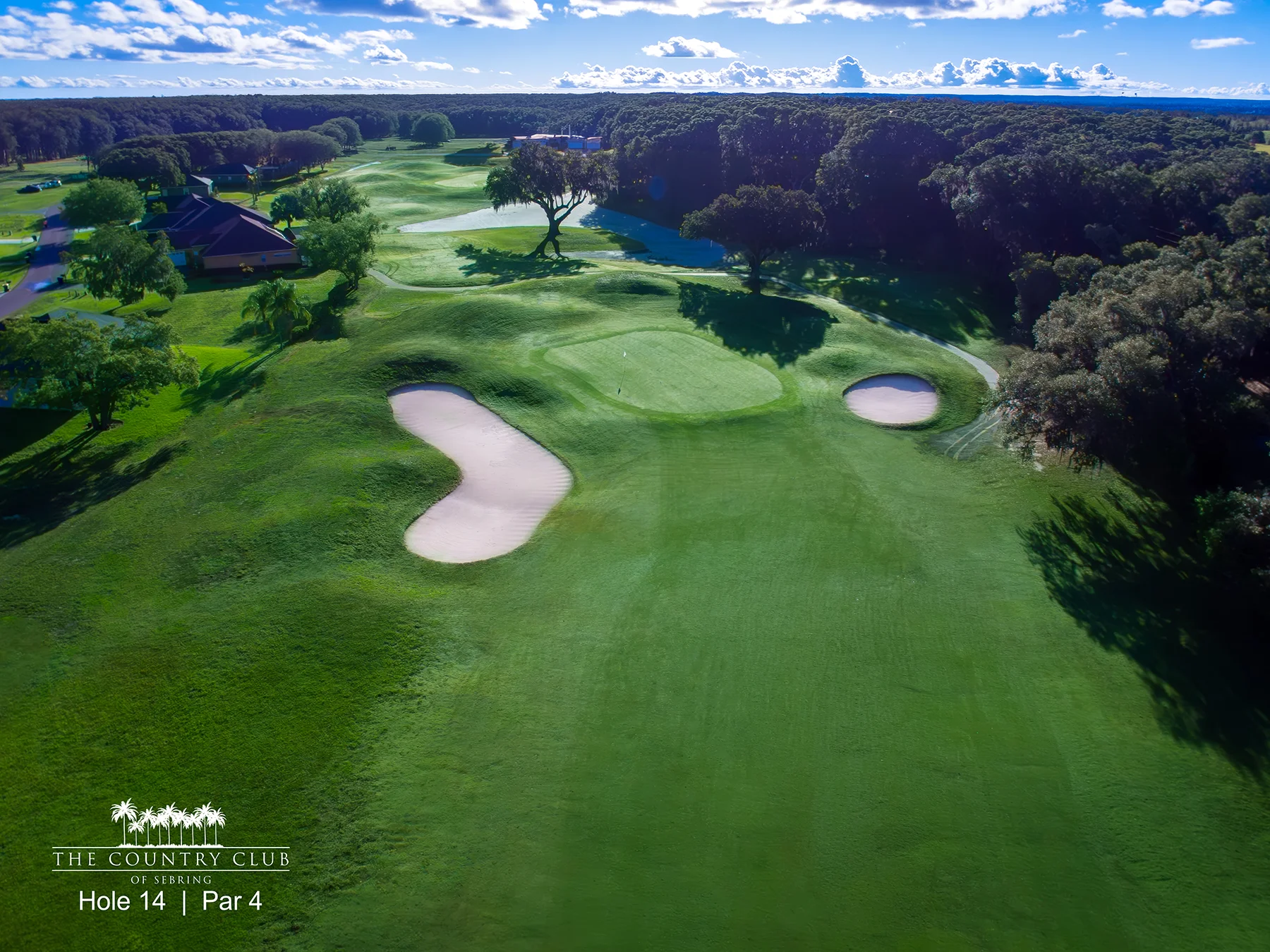 Aerial view of Hole 14 at The Country Club of Sebring, a scenic golf course