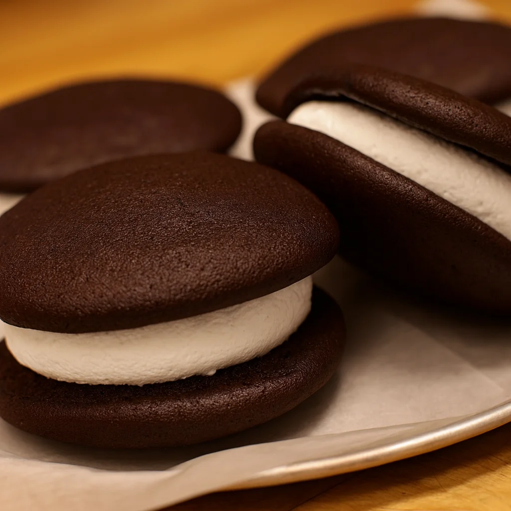 Classic whoopie pies with chocolate cookies and cream filling
