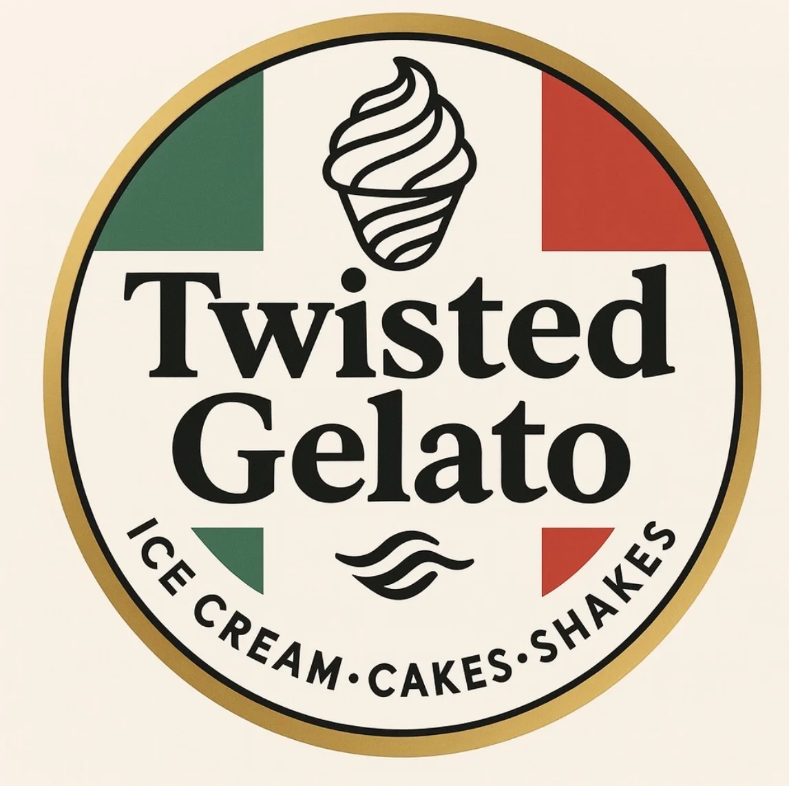 Logo of Twisted Gelato featuring ice cream and Italian colors
