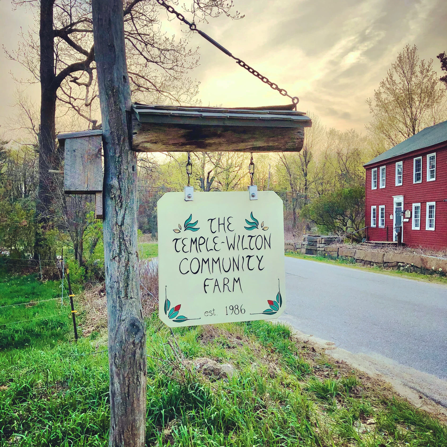 Sign for the Temple-Wilton Community Farm established in 1986