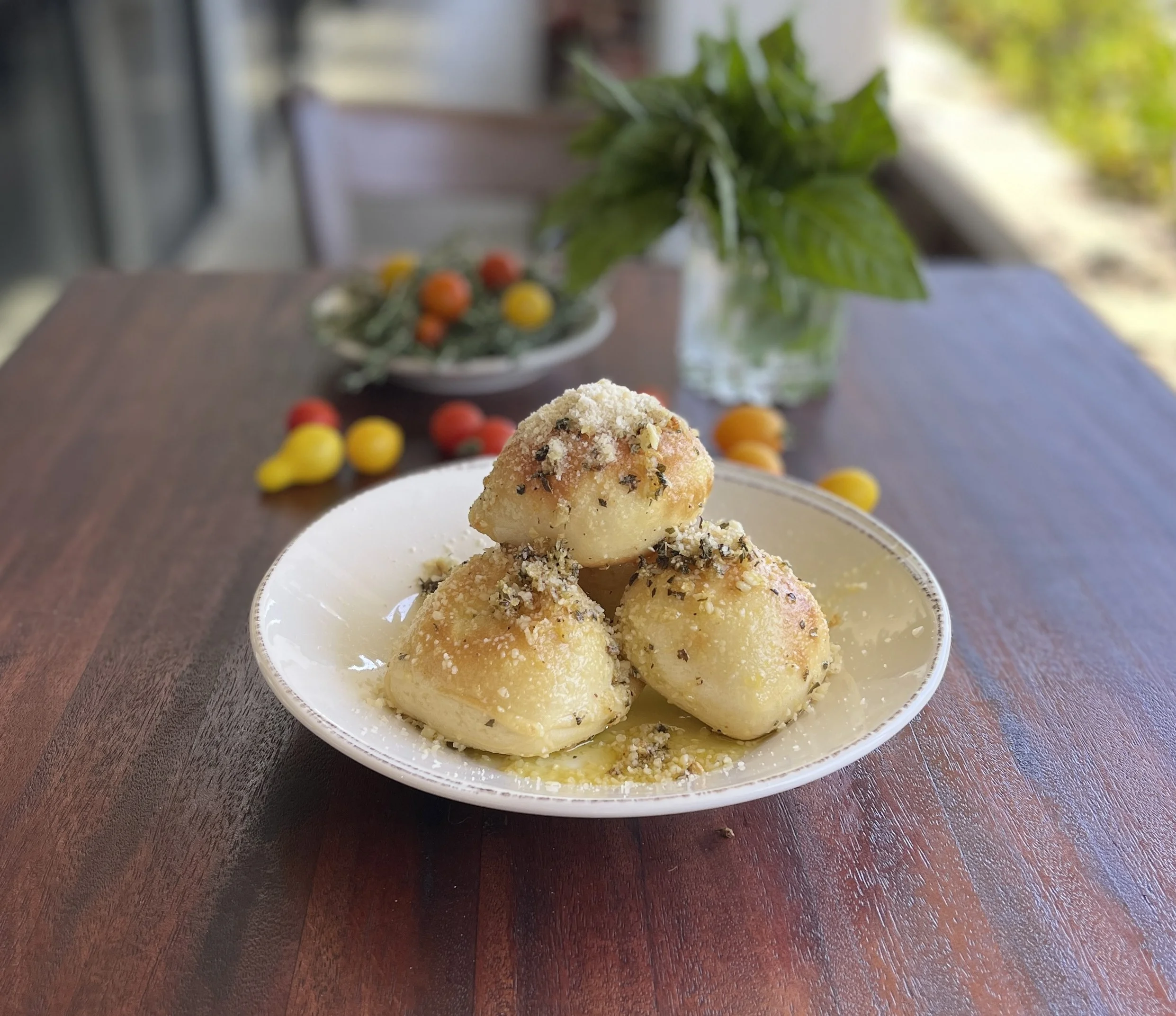 Fresh Garlic Rolls with Garlic, Oregano, EVVO, parmesan cheese