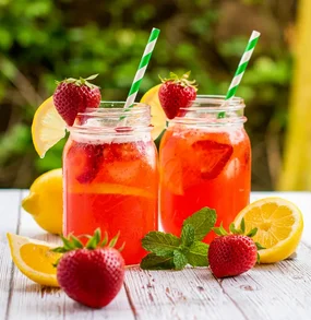 Refreshing strawberry lemonade in mason jars