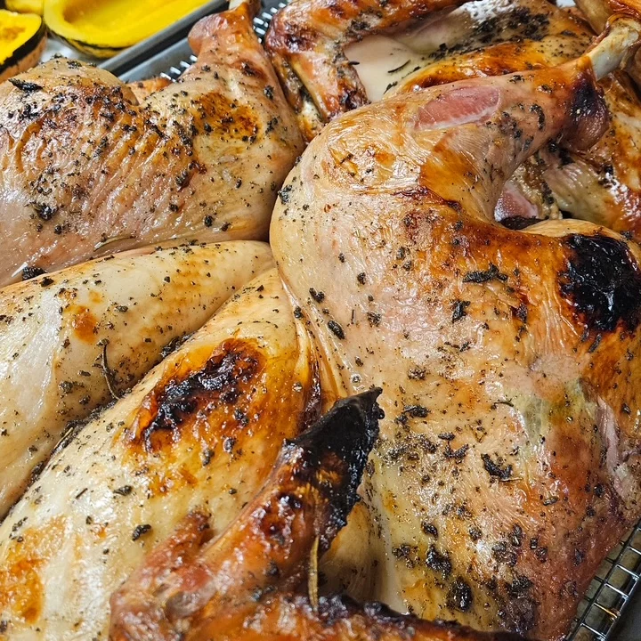 Roasted turkey with seasonal squash, a festive holiday dish