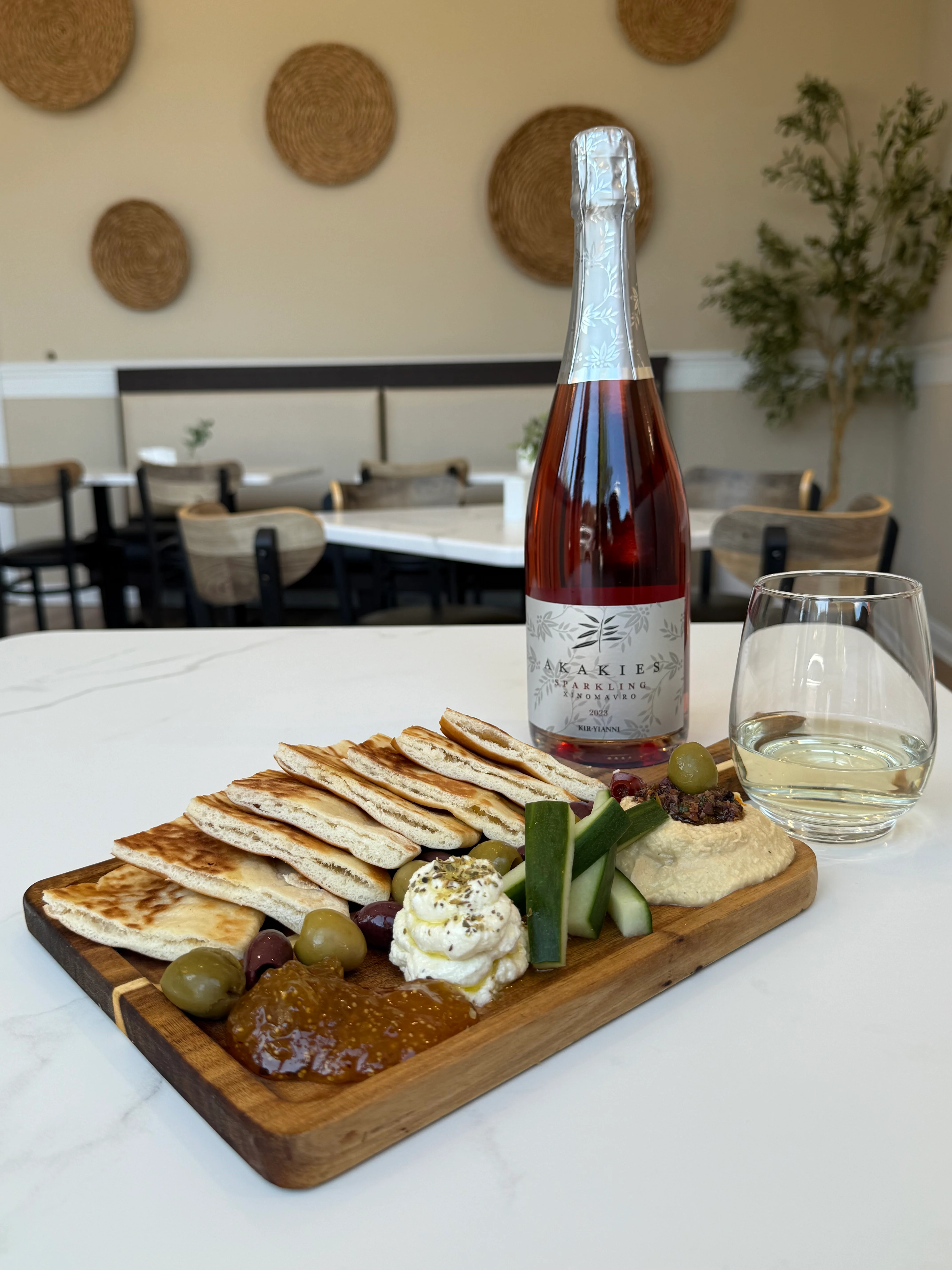 Mediterranean mezze platter with hummus and pita bread