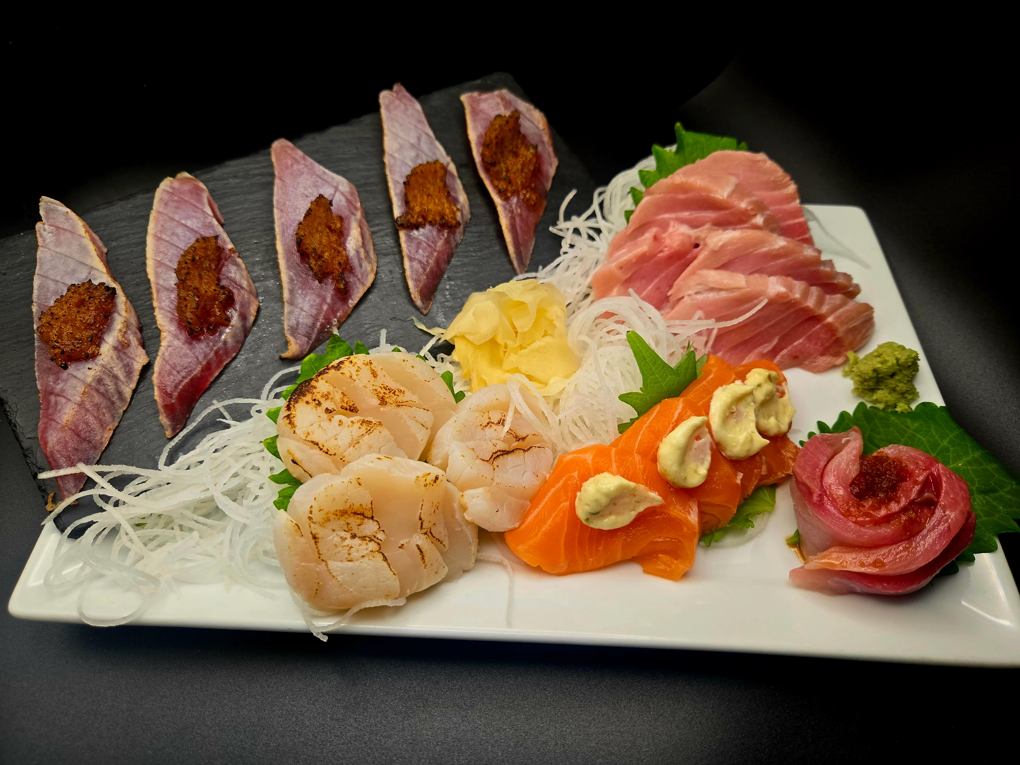 Assorted Japanese sashimi platter with fresh seafood