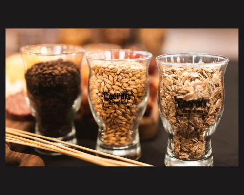 Variety of grains in glass containers for brewing