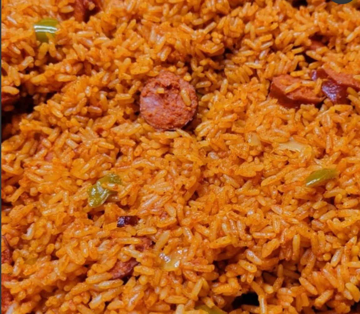 Nigerian jollof rice with vibrant spices and vegetables
