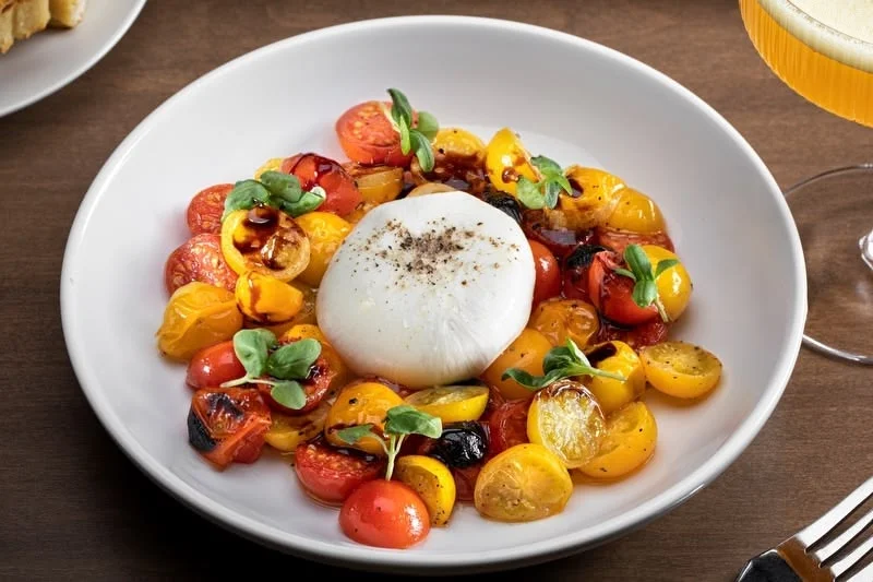 Burrata cheese with roasted heirloom tomatoes