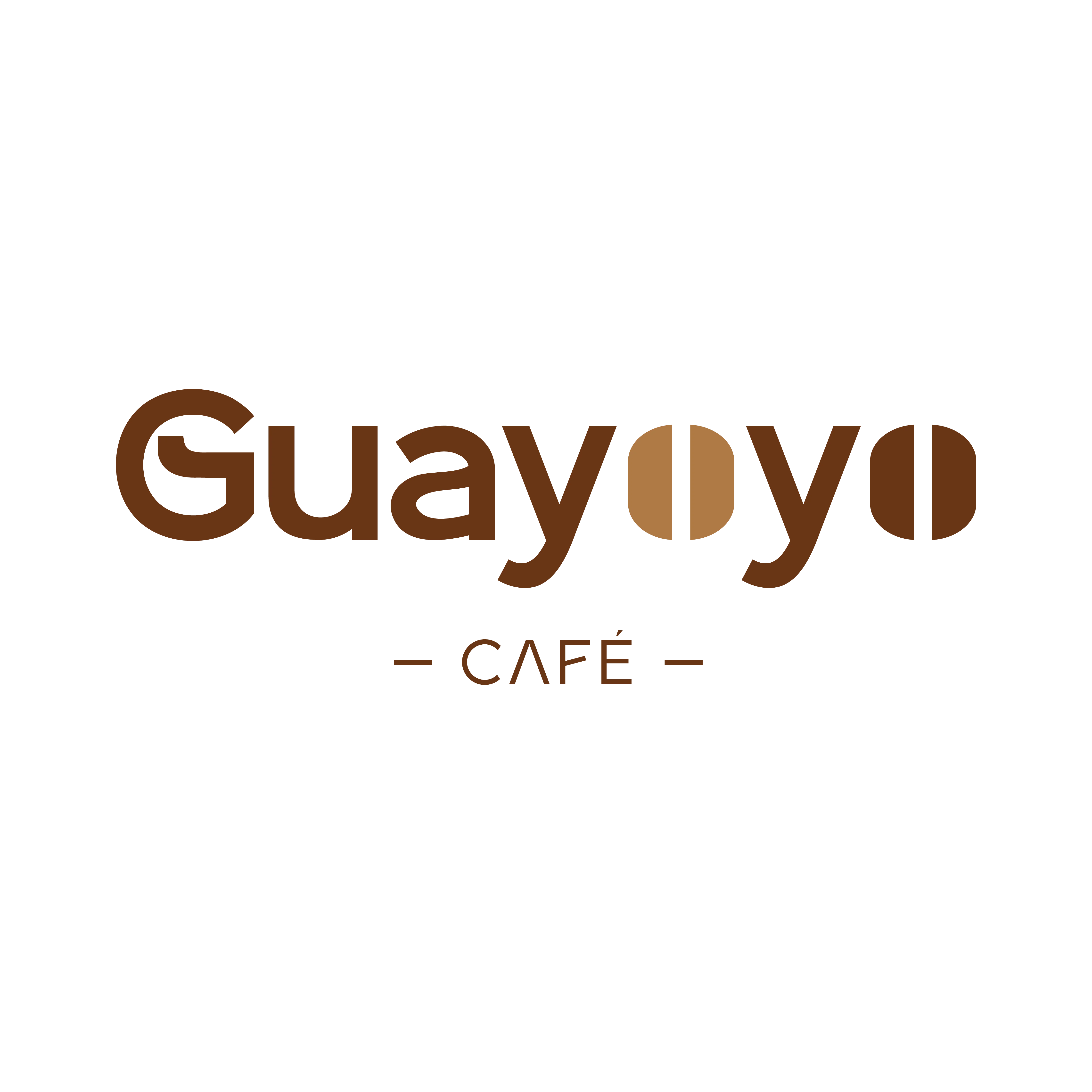A stylized logo featuring the word 'Guayoyo' in brown, with a coffee bean design incorporated into the text, set against a black background.