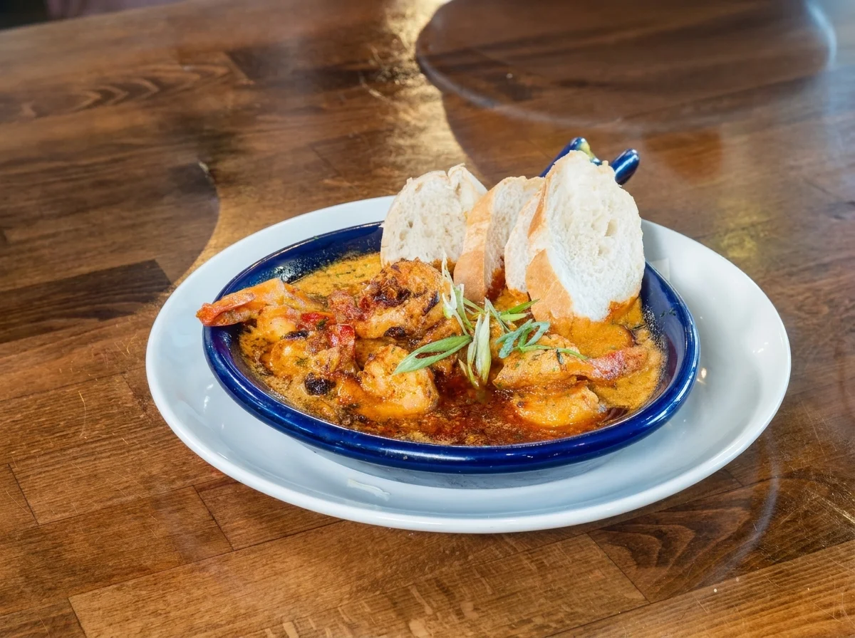 Savory shrimp étouffée served with crusty bread