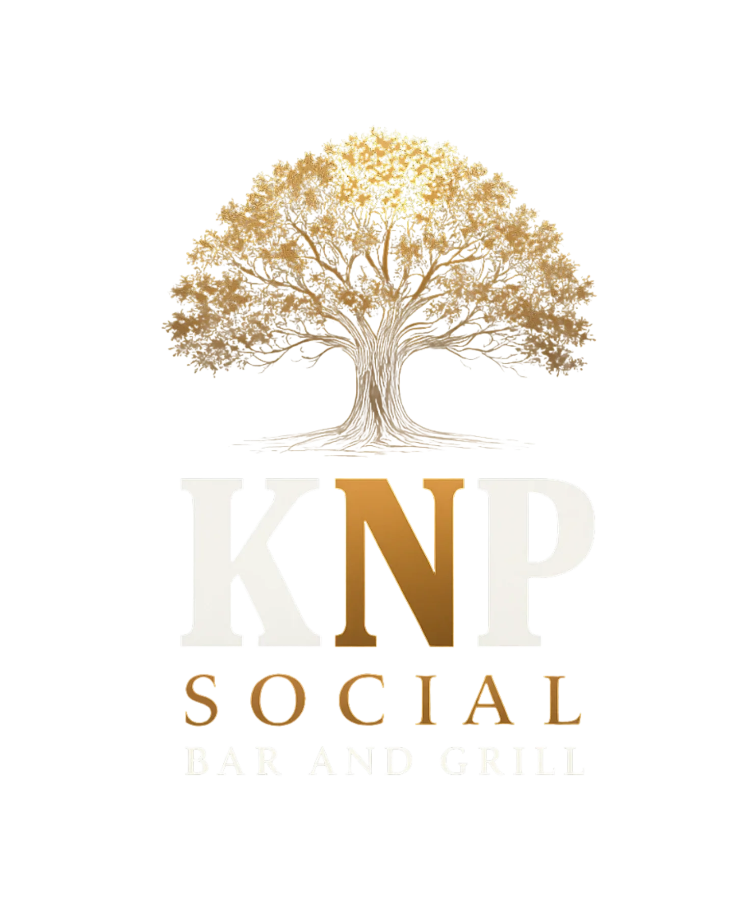 Logo of KNP Social Bar and Grill featuring a golden tree design
