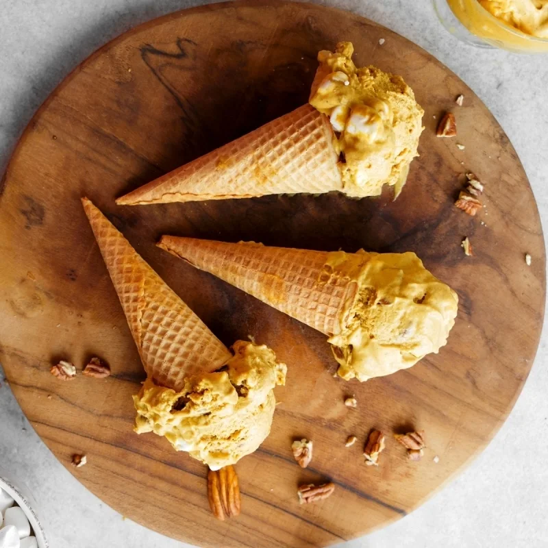 Pumpkin ice cream cones with pecans