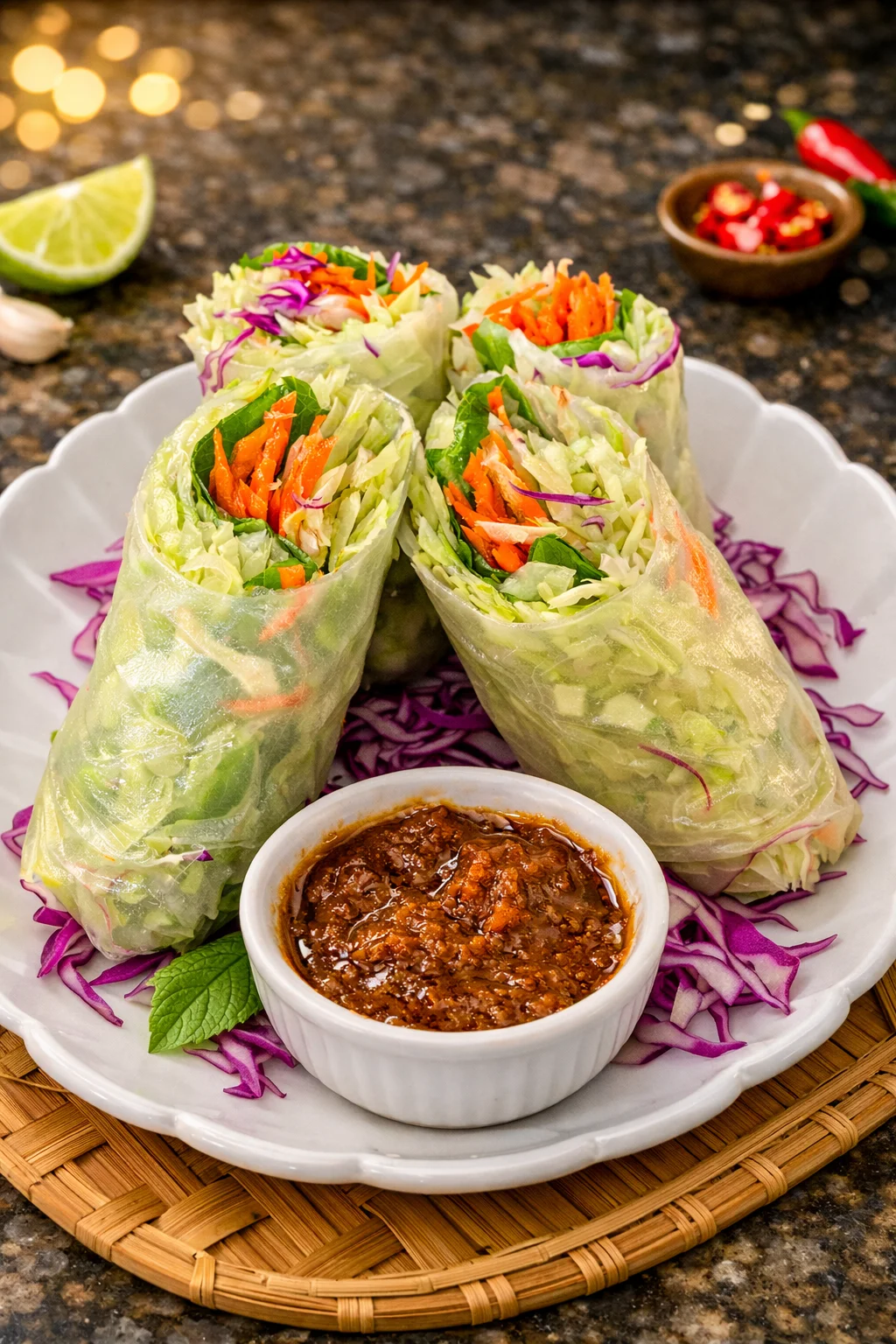 Fresh Vietnamese spring rolls with dipping sauce