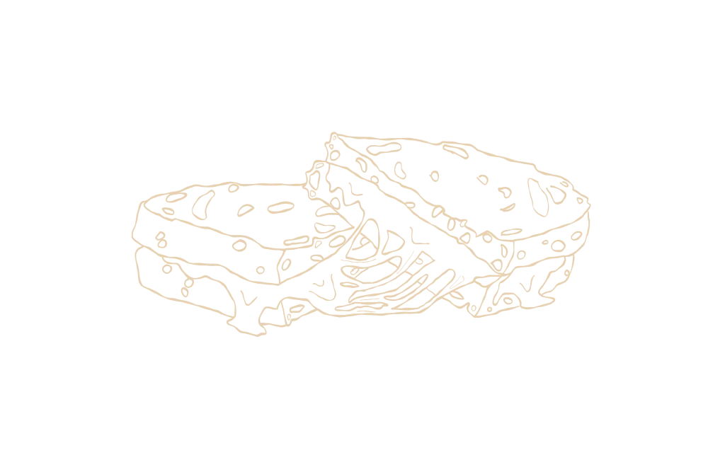 Line drawing of a sandwich with visible layers and toppings.
